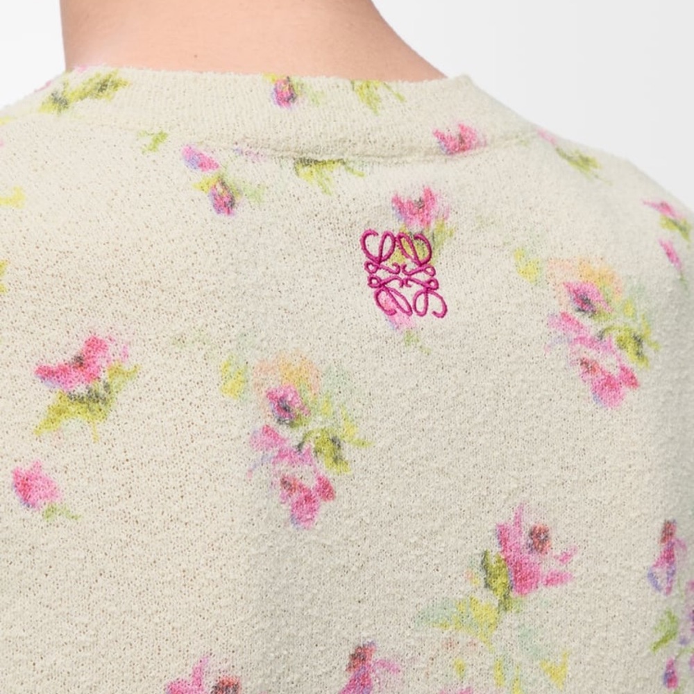 Loewe Floral Crew Neck Sweater - Cream and Pink